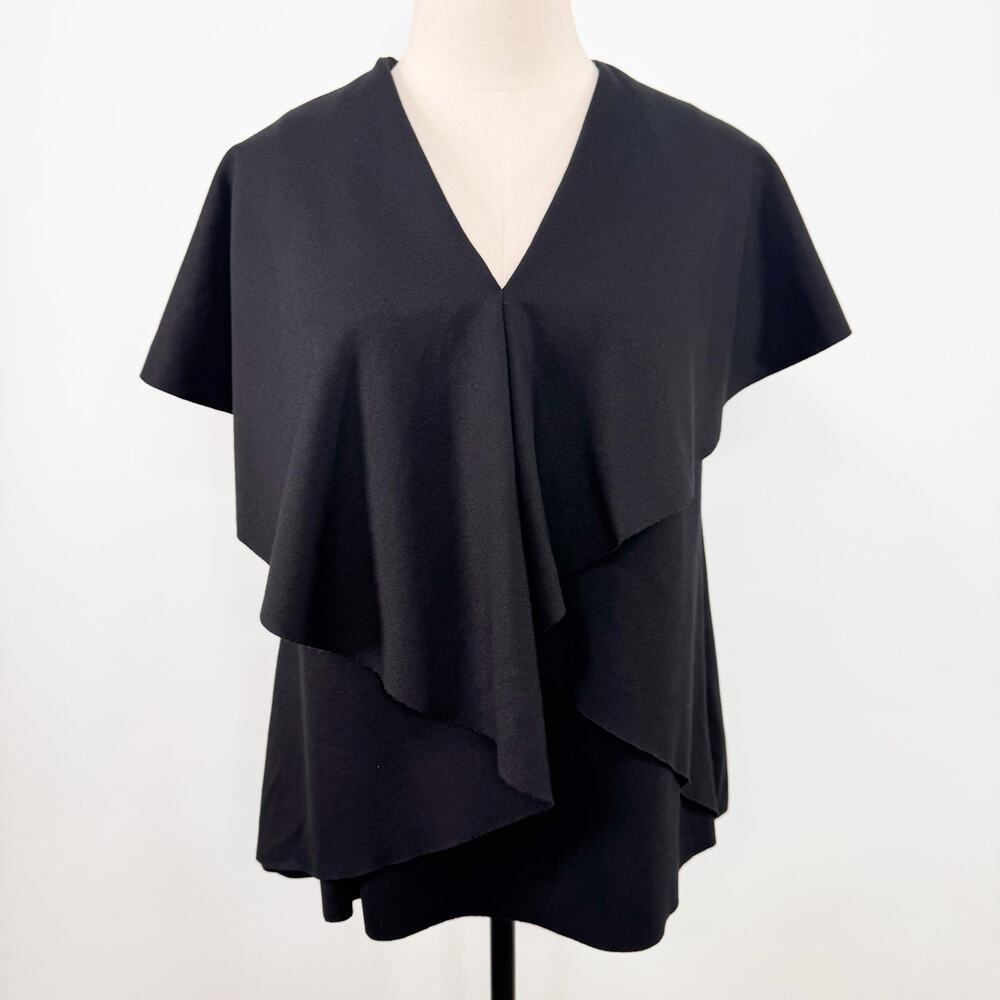 COS Ruffle Top Black Short Sleeve Ponte Knit Minimalist Business Classic Size S